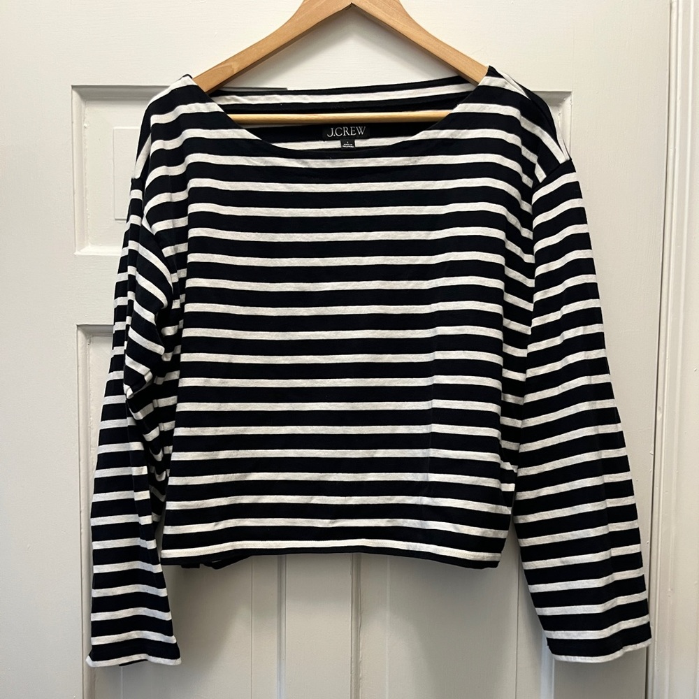 Cropped Fit Black and White Striped Mariner Shirt J.Crew L
